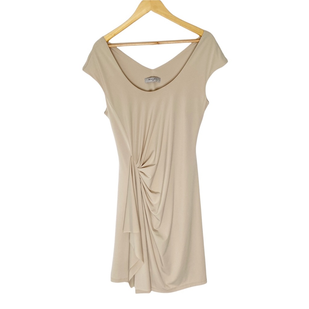 Brian Bailey Jersey Side Ruched Dress in Khaki Beige Size L